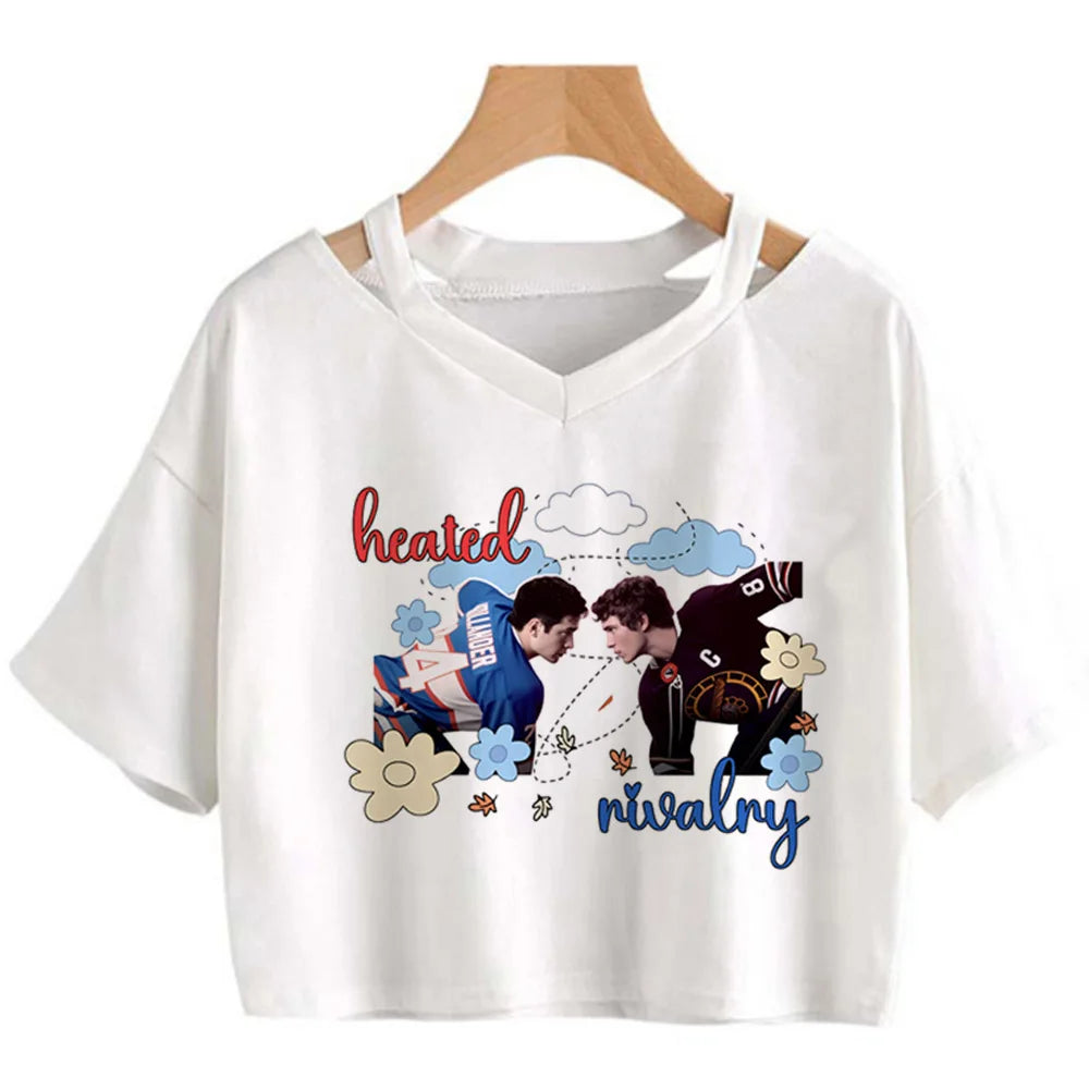 Heated Rivalry Cropped Graphic T-Shirt – Y2K Gothic Vintage Women’s Crop Top