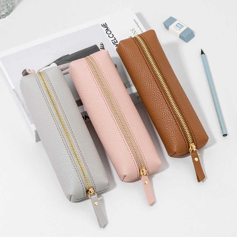 Large Capacity Pen Bag PU Leather Pen Case Korean Stationery Holder Storage Box Zipper Pencil Pouch Student School Supplies - élise & madelyn