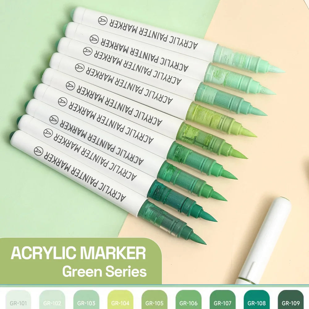 Automatic Ink Control Acrylic Paint Markers, 9 pcs Brush Tip Acrylic Paint Pens set with 7 professional color series - élise & madelyn