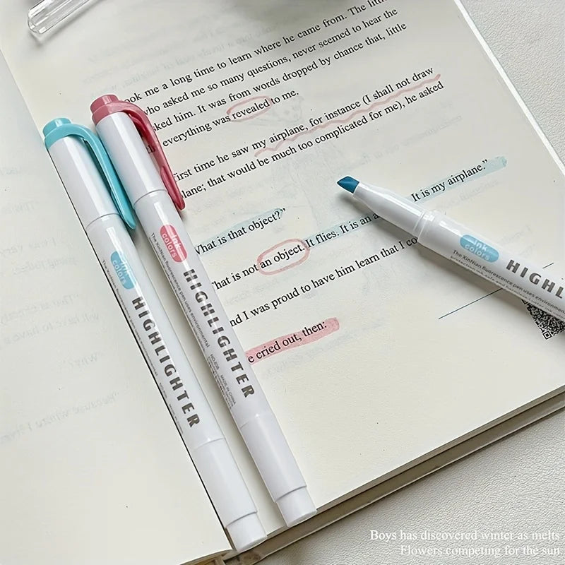 5 Colors Double Headed Highlighter Pen Set Fluorescent Drawing Markers Highlighters Pens Art Japanese Cute Pastel Stationery - élise & madelyn