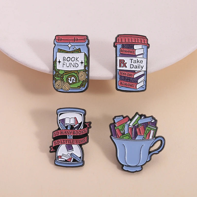 Book Lover Series Enamel Pins Certified Book Addict Violent Litle Thing Brooches Lapel Badge Jewelry Gifts for Bookworm Friends