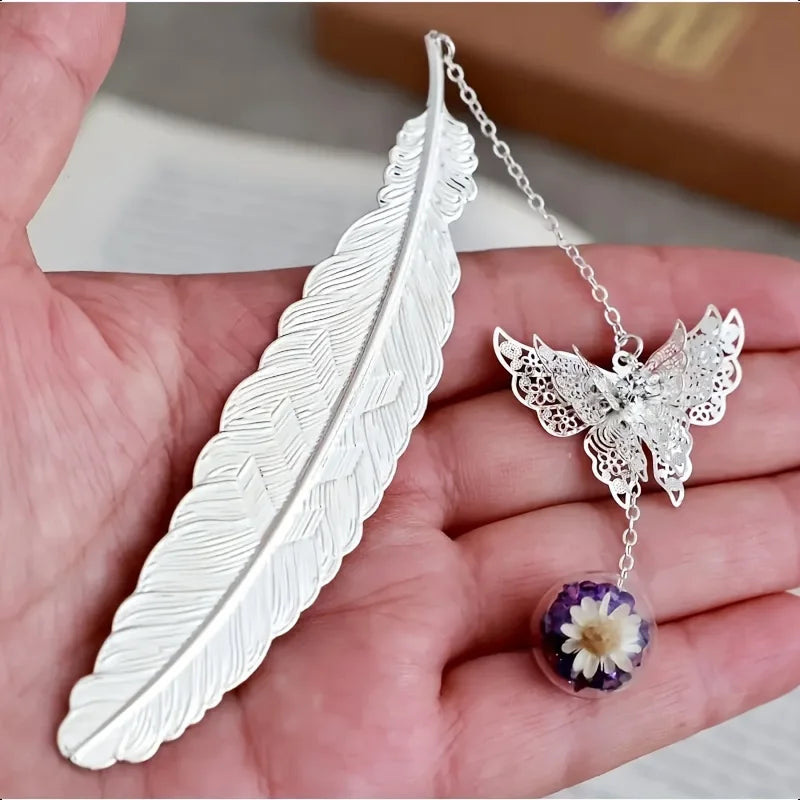 1PC elegant metal bookmark - decorated with golden feathers and flowers, a school gift, a Christmas and Valentine's Day gift - élise & madelyn