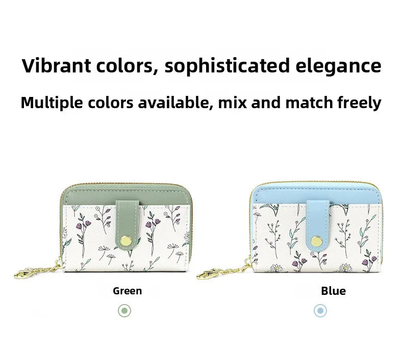 New Arrival Floral Zipper Mini Wallet Women's Compact Coin Purse Multi-Functional Storage Card Holder Fashionable PU Leather
