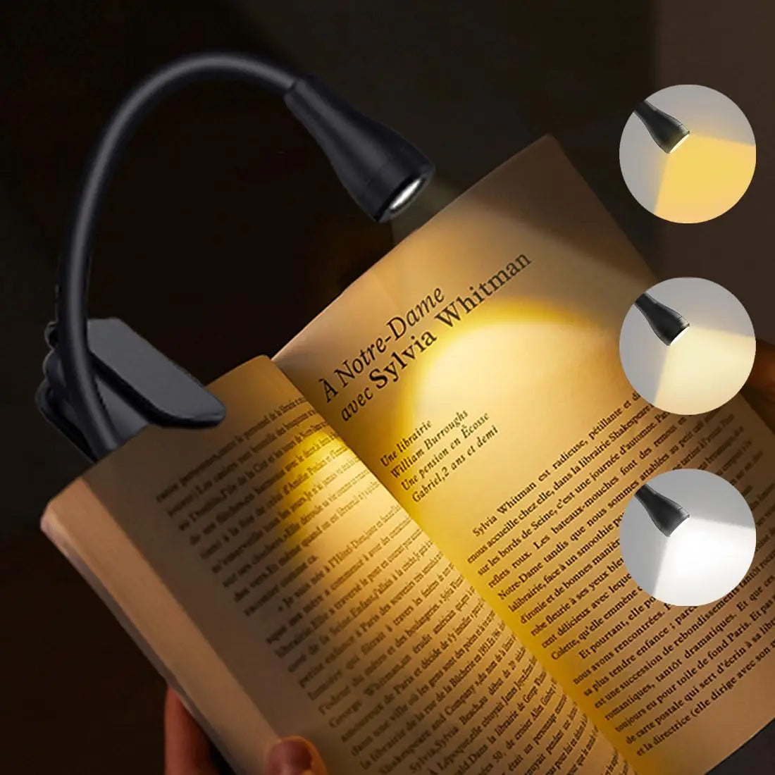 Portable Mini LED Book Light 3 Color Warm Cool White Rechargeable Clip 360° Flip Book Lamp for Travel Bedroom Reading Light - élise & madelyn