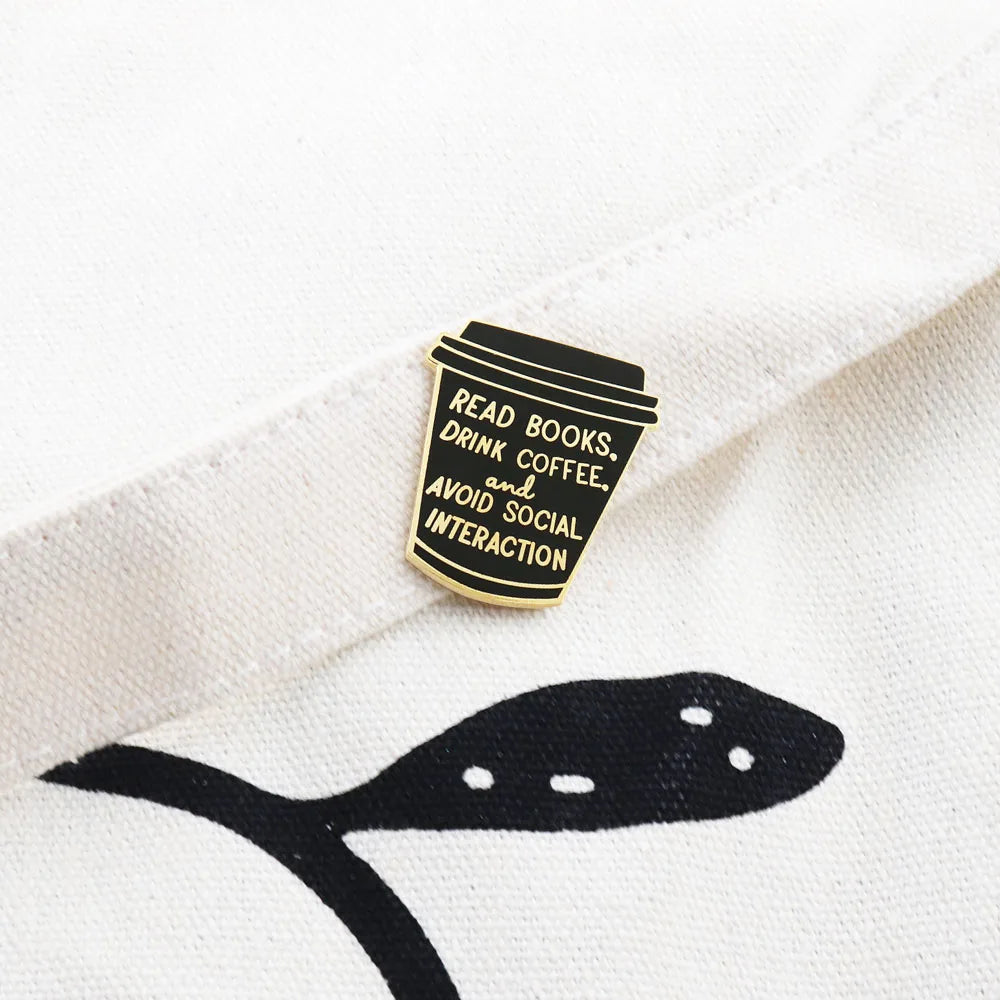 Read Books, Drink Coffee, Avoid People Enamel Pin | Funny Bookish Brooch for Readers, Introverts & Tea Lovers - élise & madelyn