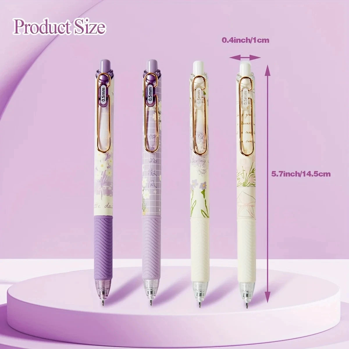 4pcs Cute Floral Retractable Gel Pen Set 0.5mm Fine Point Quick-Drying Black Ink Smooth Writing Pens for Office School Supplies - élise & madelyn