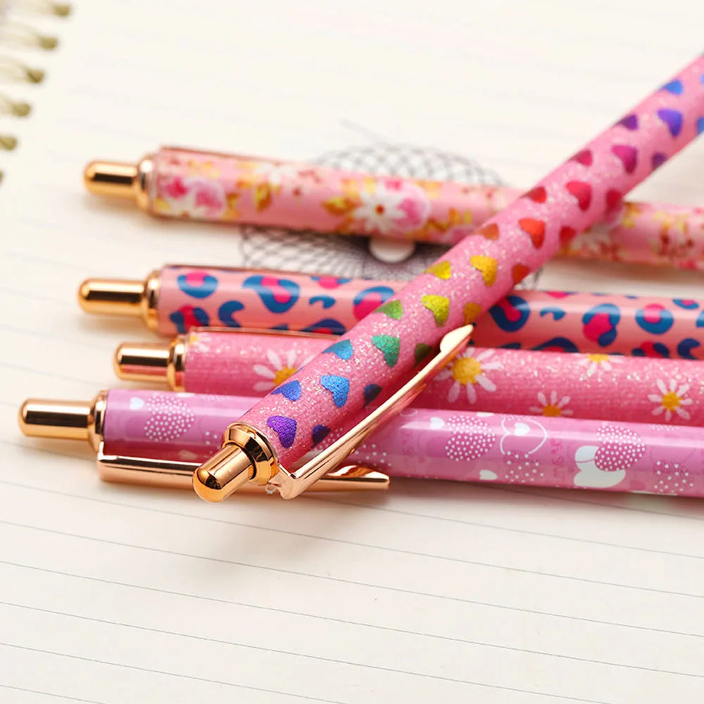 Lytwtw's Press Ballpoint Pen Luxury Cute Kawaii Pink Roseo Metal Stationery School Office Supplies Spinning 5 Pieces - élise & madelyn