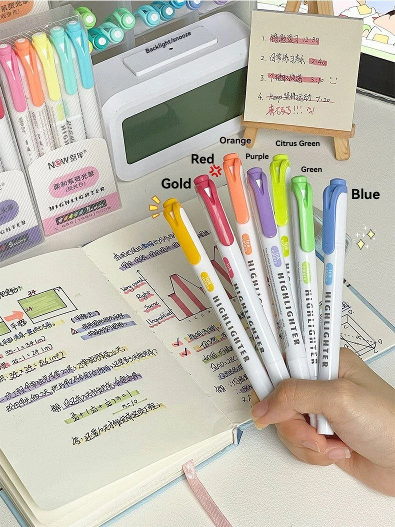 5/15PC Fluorescent Pen Set Student Marking Stroke Key Marking Pen High Beauty Color Handbook Pen Batch - élise & madelyn