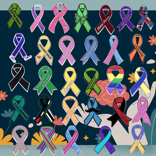 Colorful Ribbon Enamel Pin Disease Awareness Ribbon Badge Mental Health Jewelry Backpacks Hats Jeans Decorative
