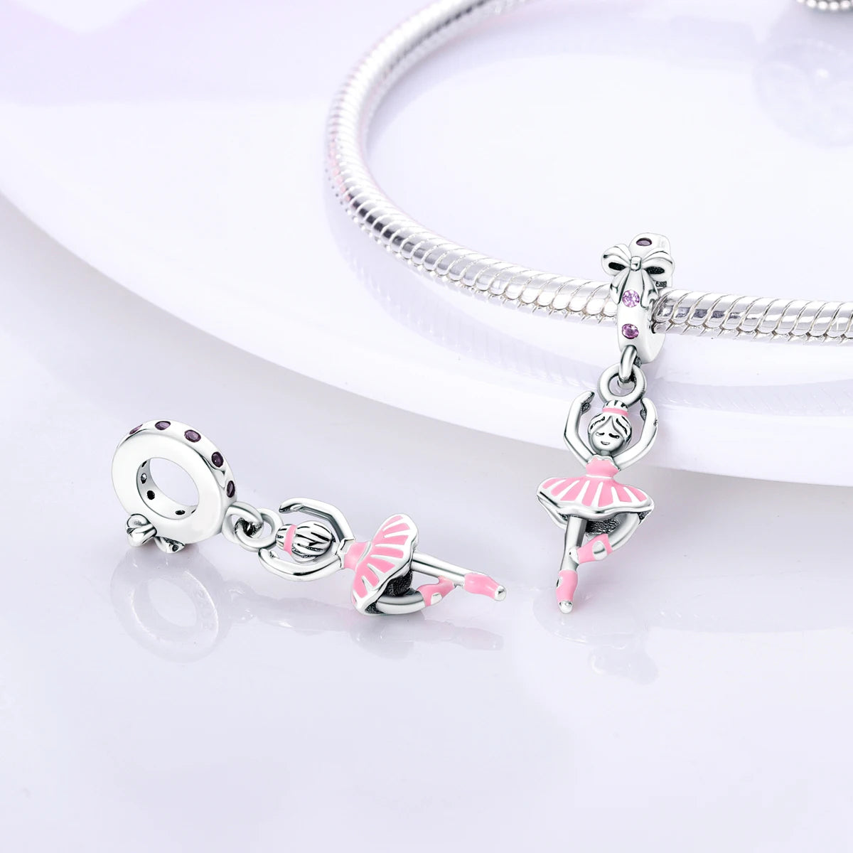 925 Silver Charms Skirt Ballet Shoes Pink Pendants Fit Original Bracelet Beads Diy For Woman Jewelry - élise & madelyn