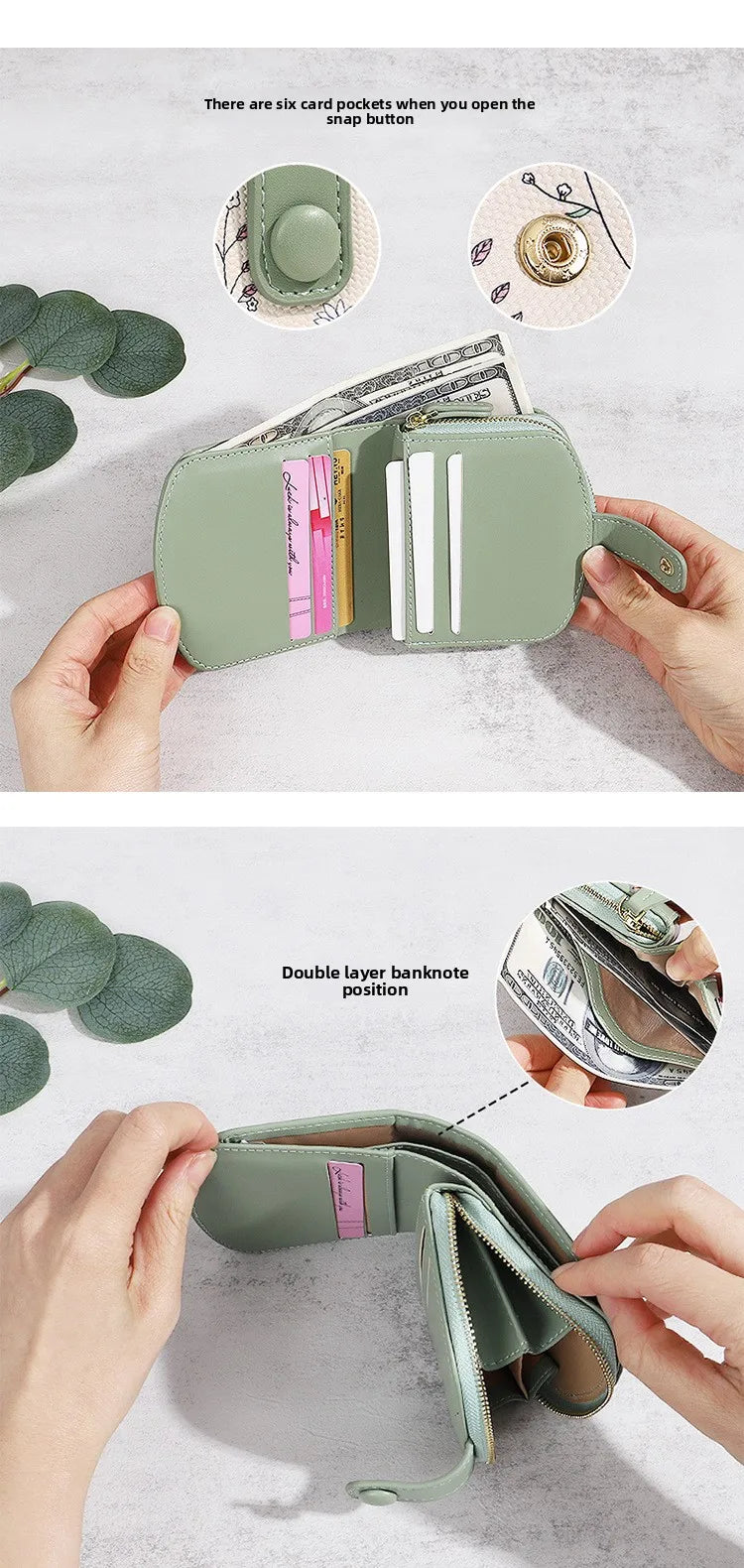 Fresh Floral Print Mini Wallet Short Zipper Design PU Leather Coin Purse Card Holder for Women Sweet Style Student Friendly