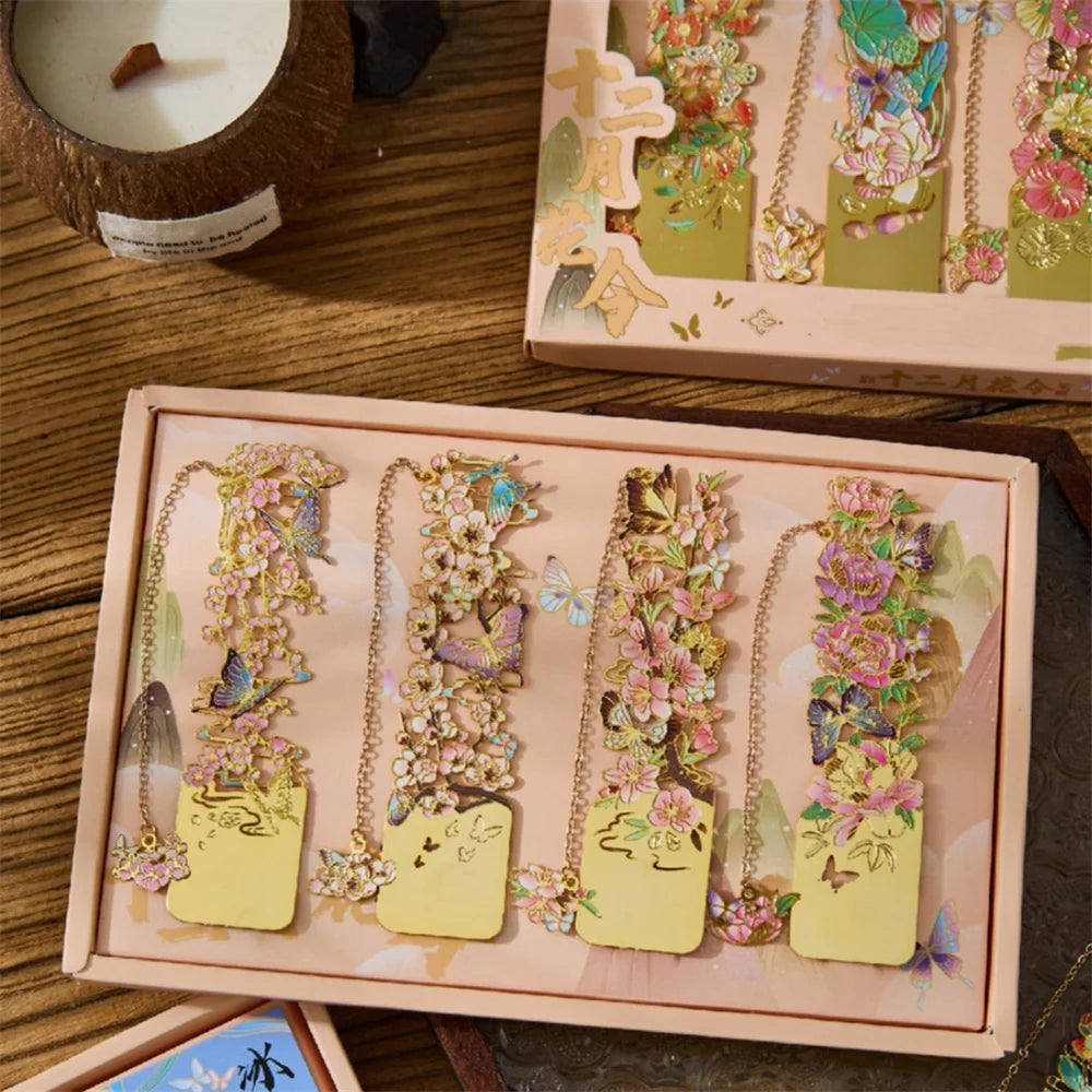 Aesthetic Stationery Metal Bookmark Hollow Flower Painting Bookmarks Student Reading Book Clip Book Accessories Teacher Gift - élise & madelyn