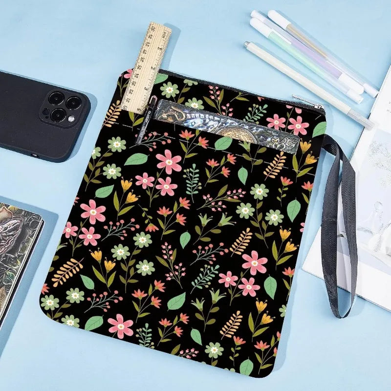 1 pc Book Sleeve with Zipper Flower Books Pouch Watercolor Flower Leaf Waterproof Protector for Paperback Fabric - élise & madelyn